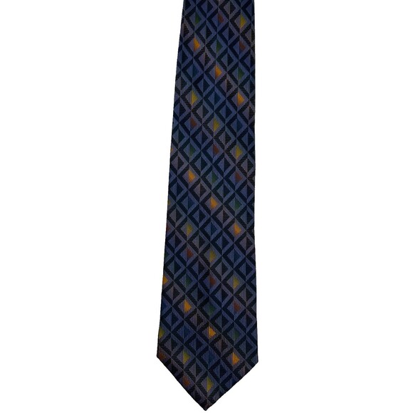 Bruno Piattelli 100% Silk Tie Geometric Pattern Blue Multicolor 58.5” x 4” - Picture 4 of 6